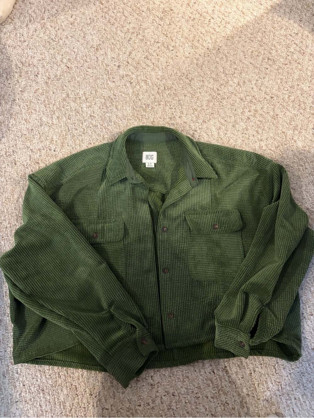 BDG Dark Olive Green Corduroy Button-Down Shirt Jacket
